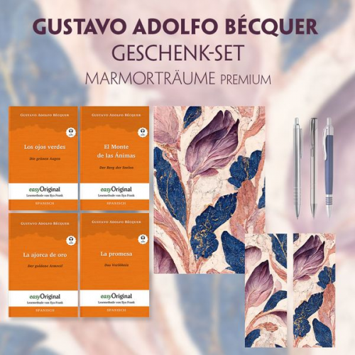 Gustavo Adolfo Becquer - Gustavo Adolfo Bécquer Geschenkset - 4 Bücher (mit Audio-Online) + Marmorträume Schreibset Premium