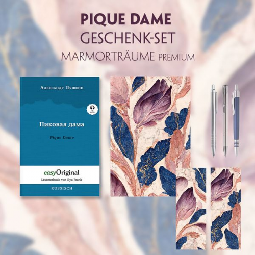 Alexander Puschkin - Pique Dame Geschenkset (Buch mit Audio-Online) + Marmorträume Schreibset Premium