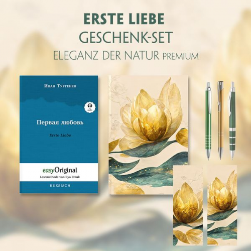 Iwan Turgenew - Erste Liebe Geschenkset (Softcover mit Audio-Online) + Eleganz der Natur Schreibset Premium