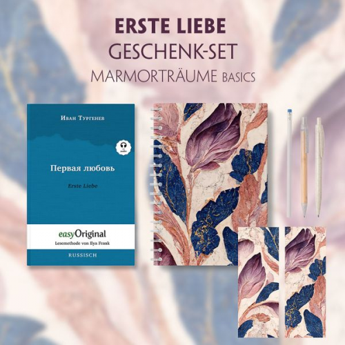 Iwan Turgenew - Erste Liebe Geschenkset (Softcover mit Audio-Online) + Marmorträume Schreibset Basics