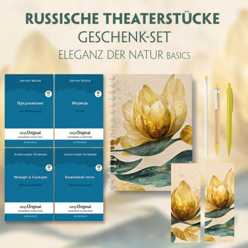 Anton Pawlowitsch Tschechow Alexander Puschkin - Russische Theaterstücke Geschenkset - 4 Bücher (mit Audio-Online) + Eleganz der Natur Schreibset Basics