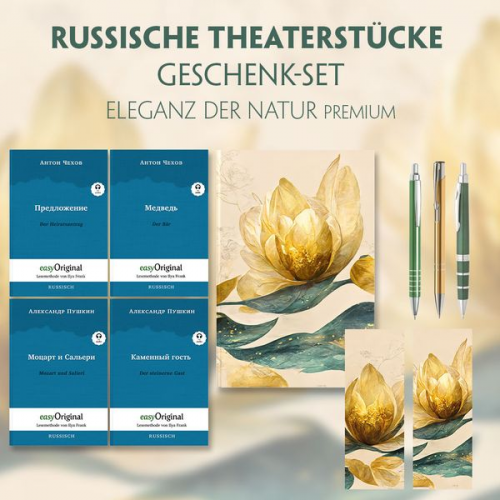 Anton Pawlowitsch Tschechow Alexander Puschkin - Russische Theaterstücke Geschenkset - 4 Bücher (mit Audio-Online) + Eleganz der Natur Schreibset Premium