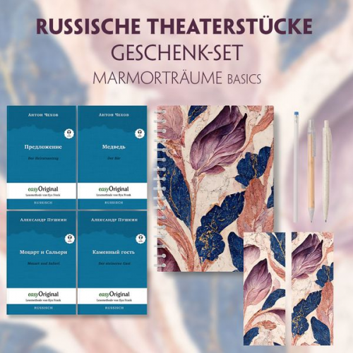 Anton Pawlowitsch Tschechow Alexander Puschkin - Russische Theaterstücke Geschenkset - 4 Bücher (mit Audio-Online) + Marmorträume Schreibset Basics