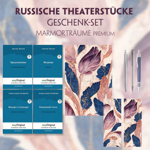 Anton Pawlowitsch Tschechow Alexander Puschkin - Russische Theaterstücke Geschenkset - 4 Bücher (mit Audio-Online) + Marmorträume Schreibset Premium