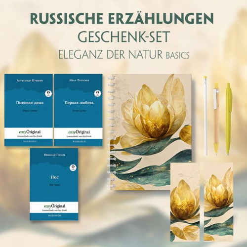 Nikolai Wassiljewitsch Gogol Alexander Puschkin Iwan Turgenew - Russische Erzählungen Geschenkset - 3 Bücher (mit Audio-Online) + Eleganz der Natur Schreibset Basics