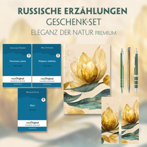 Nikolai Wassiljewitsch Gogol Alexander Puschkin Iwan Turgenew - Russische Erzählungen Geschenkset - 3 Bücher (mit Audio-Online) + Eleganz der Natur Schreibset Premium