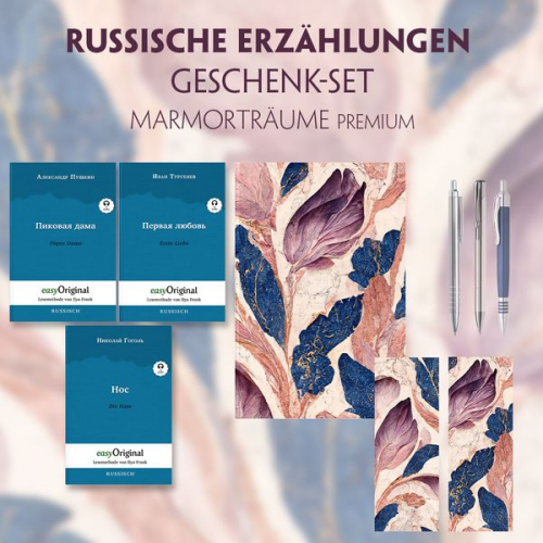 Nikolai Wassiljewitsch Gogol Alexander Puschkin Iwan Turgenew - Russische Erzählungen Geschenkset - 3 Bücher (mit Audio-Online) + Marmorträume Schreibset Premium