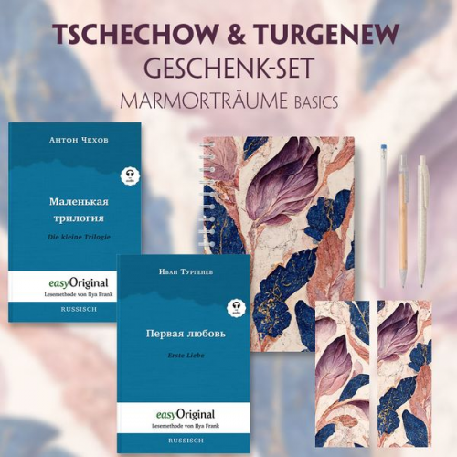 Anton Pawlowitsch Tschechow Iwan Turgenew - Tschechow & Turgenew Geschenkset - 2 Bücher (Softcover mit Audio-Online) + Marmorträume Schreibset Basics