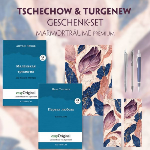 Anton Pawlowitsch Tschechow Iwan Turgenew - Tschechow & Turgenew Geschenkset - 2 Bücher (Softcover mit Audio-Online) + Marmorträume Schreibset Premium