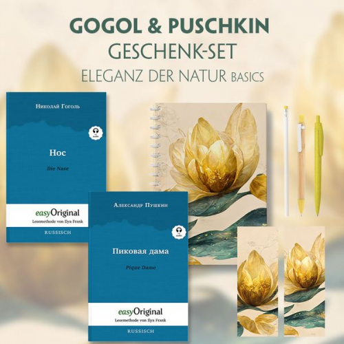 Nikolai Wassiljewitsch Gogol Alexander Puschkin - Gogol & Puschkin Geschenkset - 2 Bücher (mit Audio-Online) + Eleganz der Natur Schreibset Basics