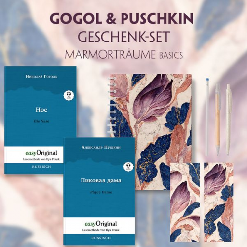 Nikolai Wassiljewitsch Gogol Alexander Puschkin - Gogol & Puschkin Geschenkset - 2 Bücher (mit Audio-Online) + Marmorträume Schreibset Basics