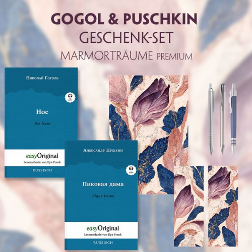 Nikolai Wassiljewitsch Gogol Alexander Puschkin - Gogol & Puschkin Geschenkset - 2 Bücher (mit Audio-Online) + Marmorträume Schreibset Premium