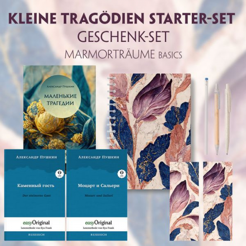 Alexander Puschkin - Kleine Tragödien Starter-Paket Geschenkset - 3 Bücher (mit Audio-Online) + Marmorträume Schreibset Basics