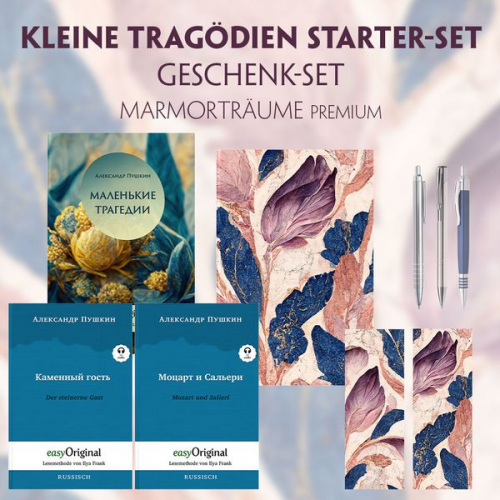 Alexander Puschkin - Kleine Tragödien Starter-Paket Geschenkset - 3 Bücher (mit Audio-Online) + Marmorträume Schreibset Premium