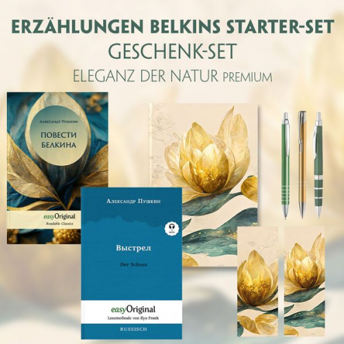 Erzählungen Belkins Starter-Paket Geschenkset - 2 Bücher (mit Audio-Online) + Eleganz der Natur Schreibset Premium