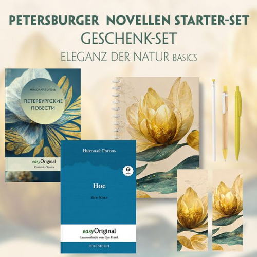 Nikolai Wassiljewitsch Gogol - Petersburger Novellen Starter-Paket Geschenkset - 2 Bücher (mit Audio-Online) + Eleganz der Natur Schreibset Basics