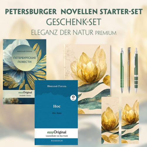 Nikolai Wassiljewitsch Gogol - Petersburger Novellen Starter-Paket Geschenkset - 2 Bücher (mit Audio-Online) + Eleganz der Natur Schreibset Premium