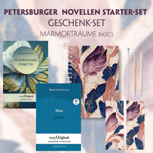 Nikolai Wassiljewitsch Gogol - Petersburger Novellen Starter-Paket Geschenkset - 2 Bücher (mit Audio-Online) + Marmorträume Schreibset Basics