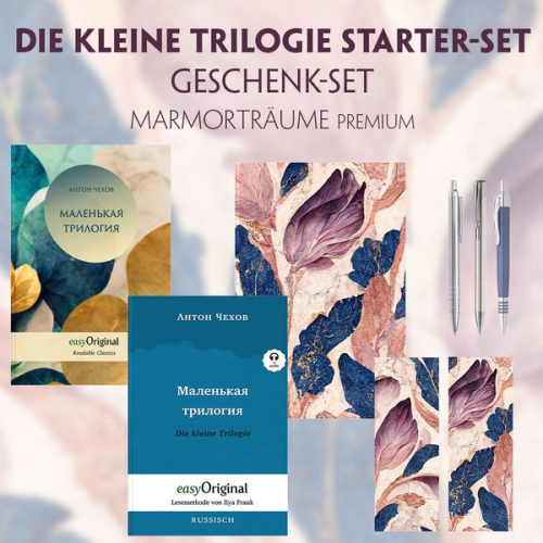 Anton Pawlowitsch Tschechow - Die Kleine Trilogie Starter-Paket Geschenkset - 2 Bücher (mit Audio-Online) + Marmorträume Schreibset Premium