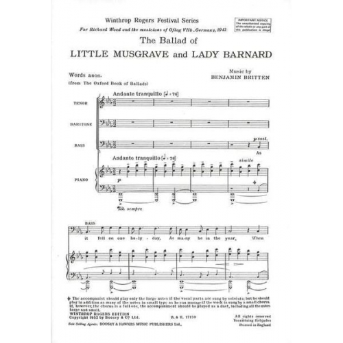 The Ballad of Little Musgrave and Lady Barnard, Chorpartitur