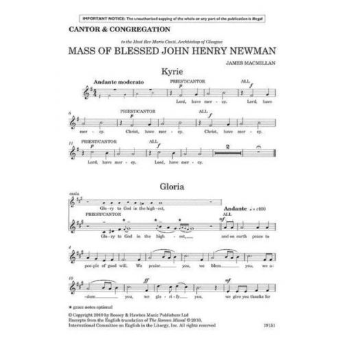 Mass of Blessed John Henry Newman, Chorstimme