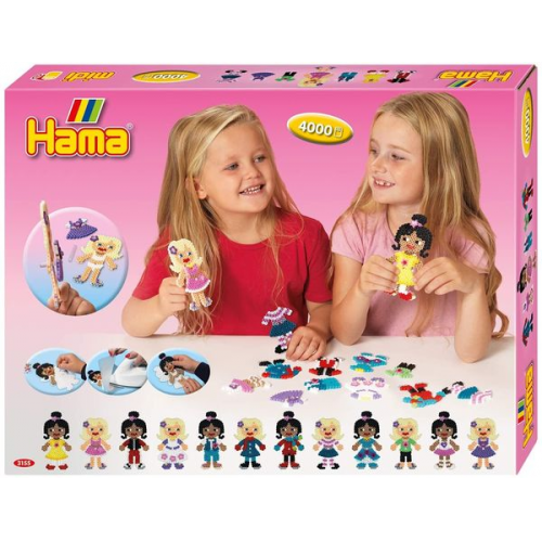 Hama 3155 - Geschenkpackung Anziehpuppen, Bügelperlen Midi, ca. 4000 Stück inklusive Stiftplatten und Zubehör