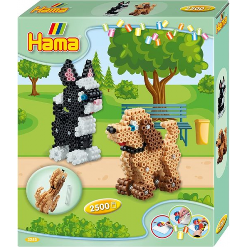 Hama 3253 - Geschenkpackung 3D Hund und Katze, ca. 2500 Midi-Bügelperlen, Stiftplatte und Zubehör