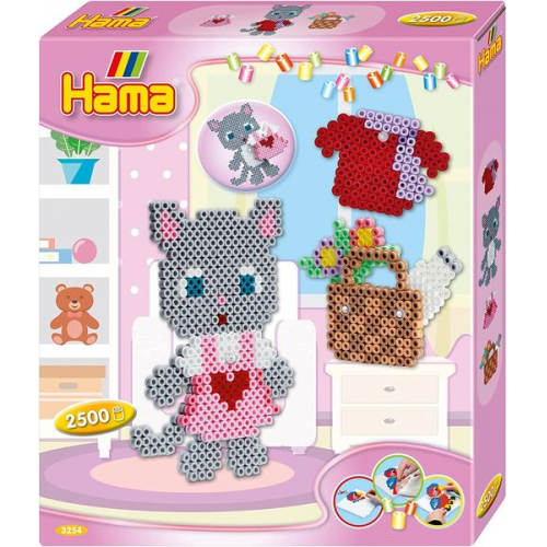 Hama 3254 - Geschenkpackung Anziehkatze mit ca. 2500 Midi-Bügelperlen, Stiftplatte und Zubehör