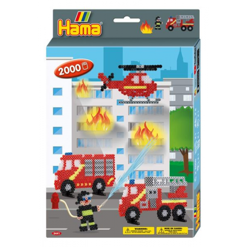 Hama 3441 - Bügelperlen, Geschenkpackung Feuerwehr, 2000 Midi-Perlen und Zubehör