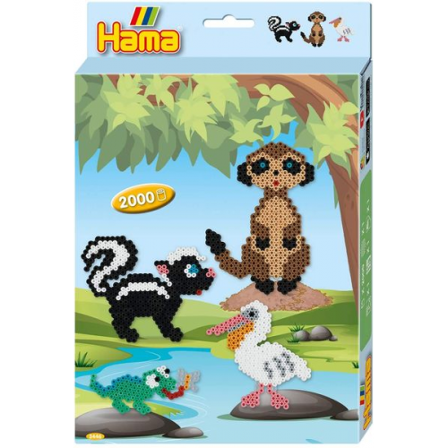 Hama 3446 - Kleine Geschenkpackung Wildtiere, Bügelperlen Midi, ca. 2000 Stück inklusive Stiftplatte und Zubehör