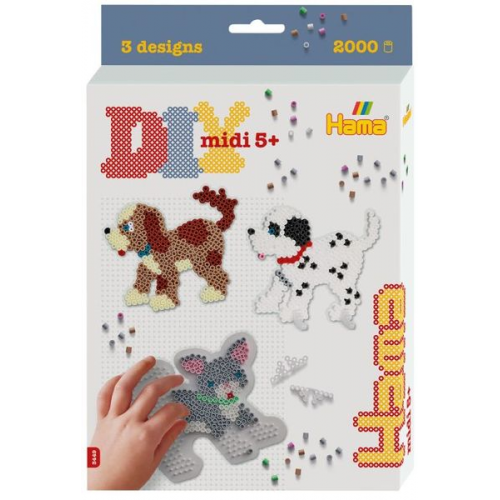 Hama 3449 - Kleine Geschenkpackung Hunde und Katze mit ca. 2000 Midi-Bügelperlen, Stiftplatten und Zubehör