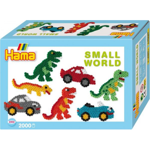 Hama 3502 - Bügelperlen Midi - Geschenkpackung, kleine Welt Dinosaurier & Auto blau