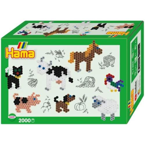 Hama 3509 - Geschenkpackung Bauernhoftiere, Bügelperlen Midi, ca. 2000 Stück inklusive Stiftplatte und Zubehör