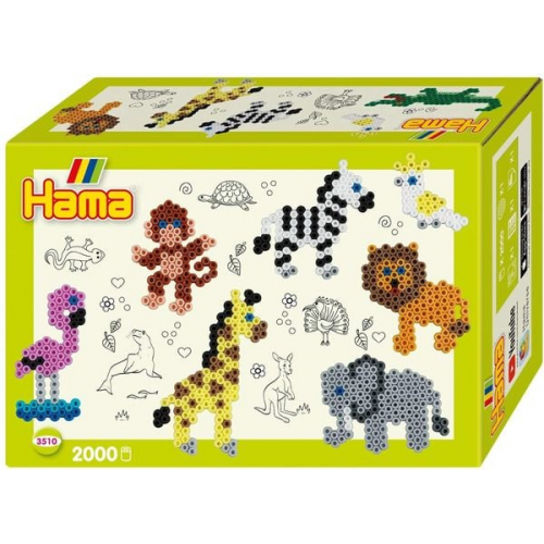 Hama 3510 - Geschenkpackung Zootiere, Bügelperlen Midi, ca. 2000 Stück inklusive Stiftplatte und Zubehör