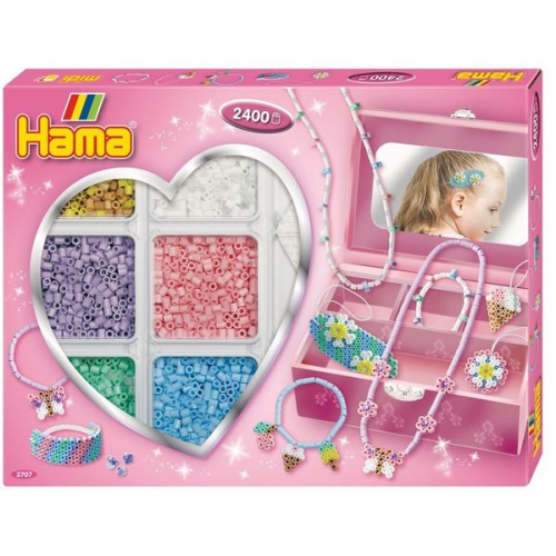 Hama 3707 - Kreativbox Accessoires, Schmuckset mit ca. 2400 Midi-Bügelperlen, Stiftplatte und Zubehör