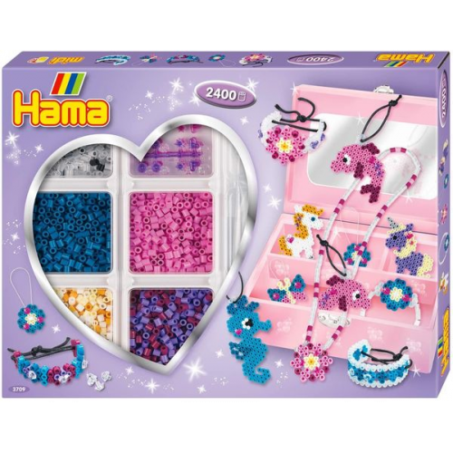 Hama 3709 Kreativbox Accessoires, Bügelperlen Midi, ca. 2400 Stück inklusive Stiftplatte und Zubehör