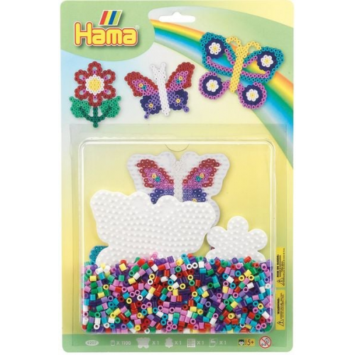 Hama 4207 - Bügelperlen inkl. Stiftplatte, Schmetterlinge & Blume, Midi, 1100 Stück