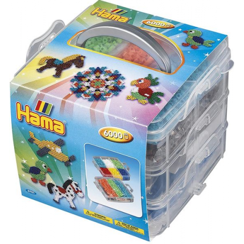 Hama 6701 - Sortierbox mit ca. 6000 Midi-Bügelperlen, 3 Stiftplatten und Zubehör