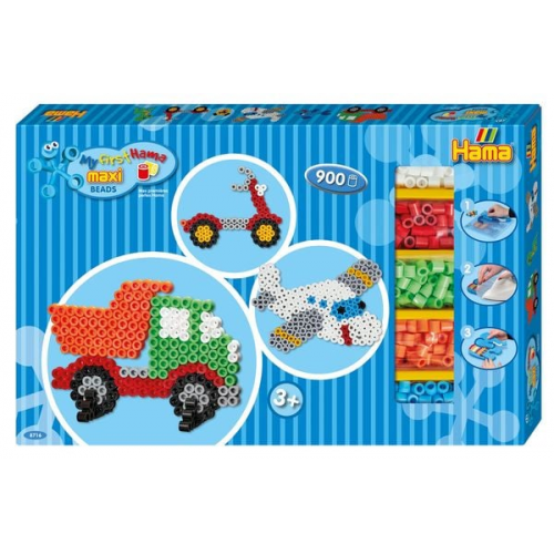 Hama 8716 - Geschenkpackung Fahrzeuge, Bügelperlen maxi, 900 Stück