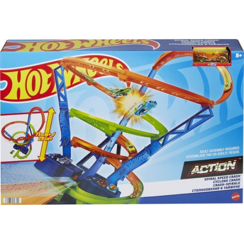 Hot Wheels - Crash Spirale Trackset, Auto-Rennbahn inkl. 1 Spielzeugauto