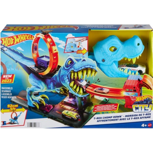 Hot Wheels - City T-Rex Looping-Bahn, Dinosaurier-Angriff inkl. Auto 1:64