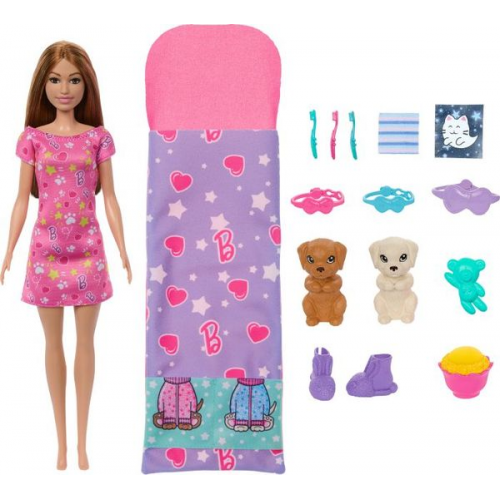 Barbie Puppe und Welpen Pyjama-Party-Spielset