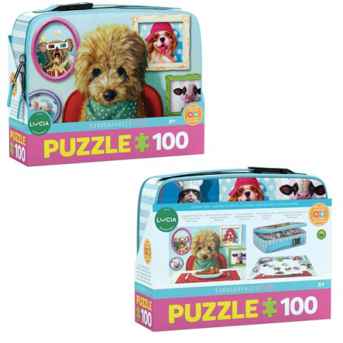 Eurographics 9100-5818 - Lunchbox, Brotdose mit Puzzle 100-Teile, Motiv: Lucia Heffernan, Dinner Time, Kids Collection