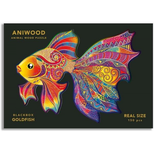 Aniwood J6106M - Animal Wood Puzzle, Blackbox Goldfish M, Fisch, Holz-Puzzle, 150 Teile