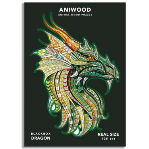 Aniwood J2310M - Animal Wood Puzzle, Blackbox Dragon M, Drache, Holz-Puzzle 125 Teile