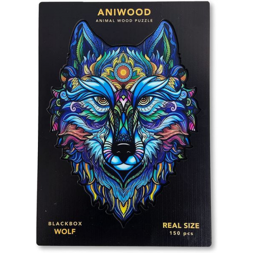 Aniwood J2315M - Animal Wood Puzzle, Blackbox Wolf M, Holz-Puzzle, 150 Teile