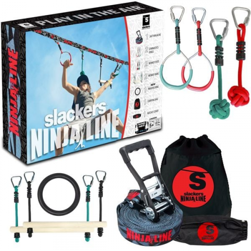 Schildkröt 980024 - Fun Sports, Slackers Ninja Line Starter Set, 11 Meter Hangelparcour, tolles 11-teiliges Komplettset, auch als Slackline nutzbar, m