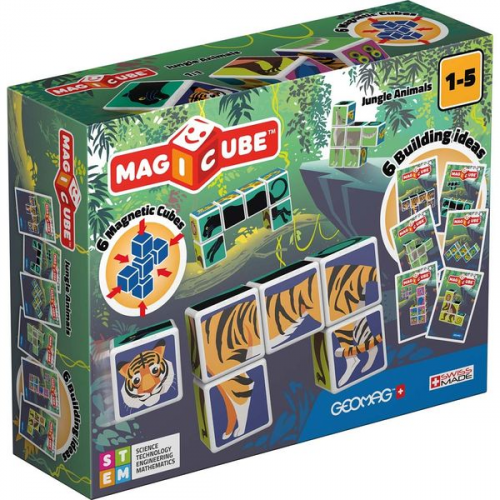 Invento 507016 - Geomag Magicube Printed Jungle Animals + Cards 9 pcs, Magnetspielzeug