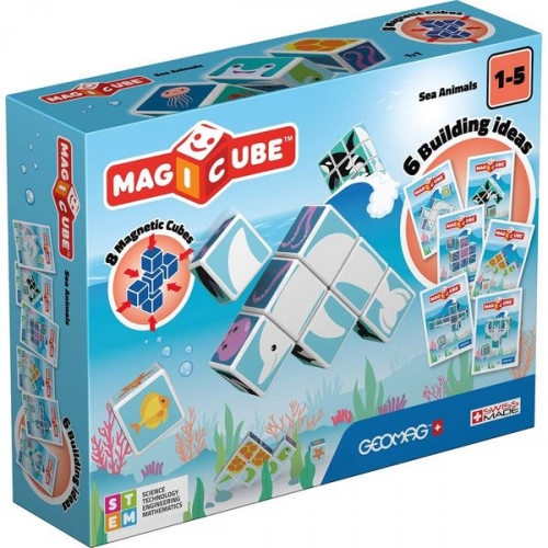 Invento 507017 - Geomag Magicube Printed Sea Animals + Cards 11 pcs, Magnetspielzeug