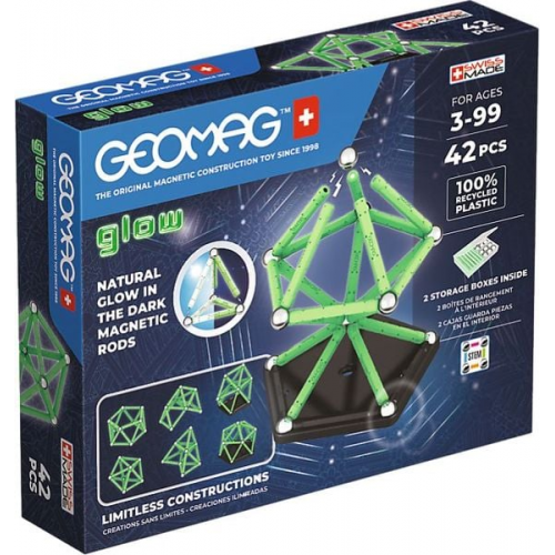 Invento 507071 - Geomag Classic Glow Recycled 42 pcs, Magnetischer Baukasten, Magnetspielzeuge